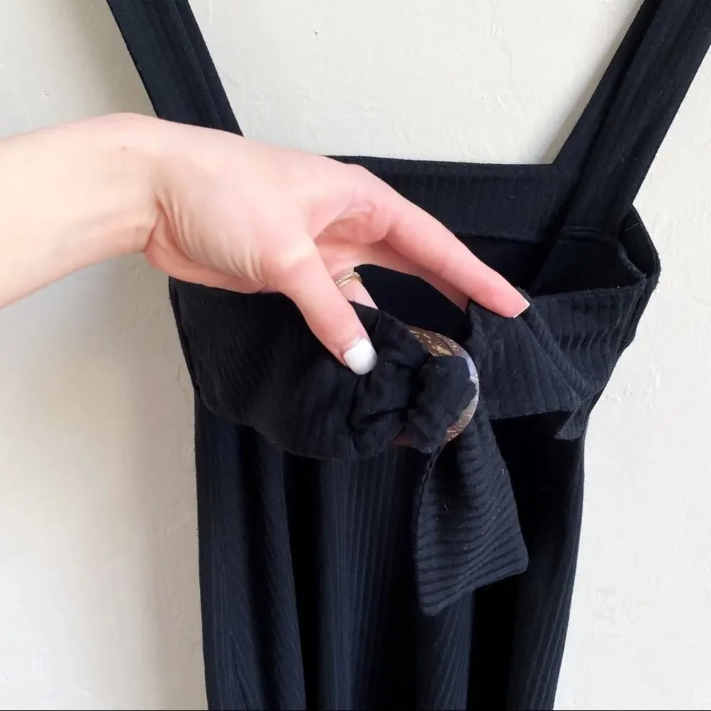 NEW Free People Black Ribbed Chunky Strap Square Neck‎ Mini Dress